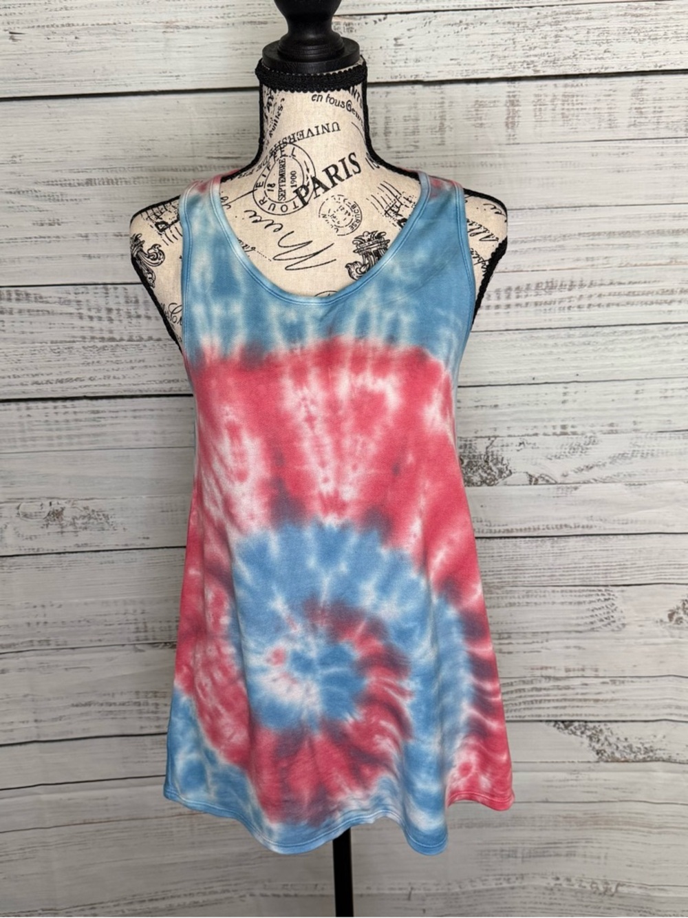 Tie-Dye Scoop Neck Tank Top -Red white & Blue size xs oversized fit